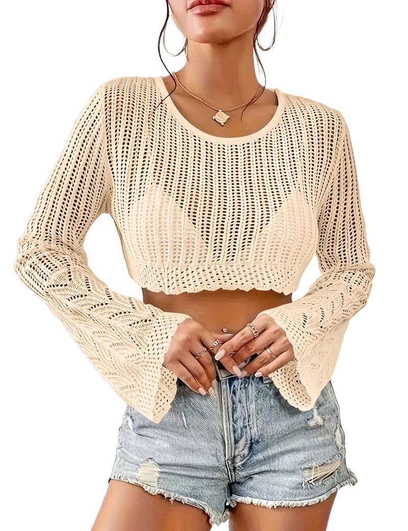 マキシスマーチ レディース アウター ニット・セーター クロップド Maxxis Merch Womens Crochet Sweater Lightweight Cropped Long Sleev