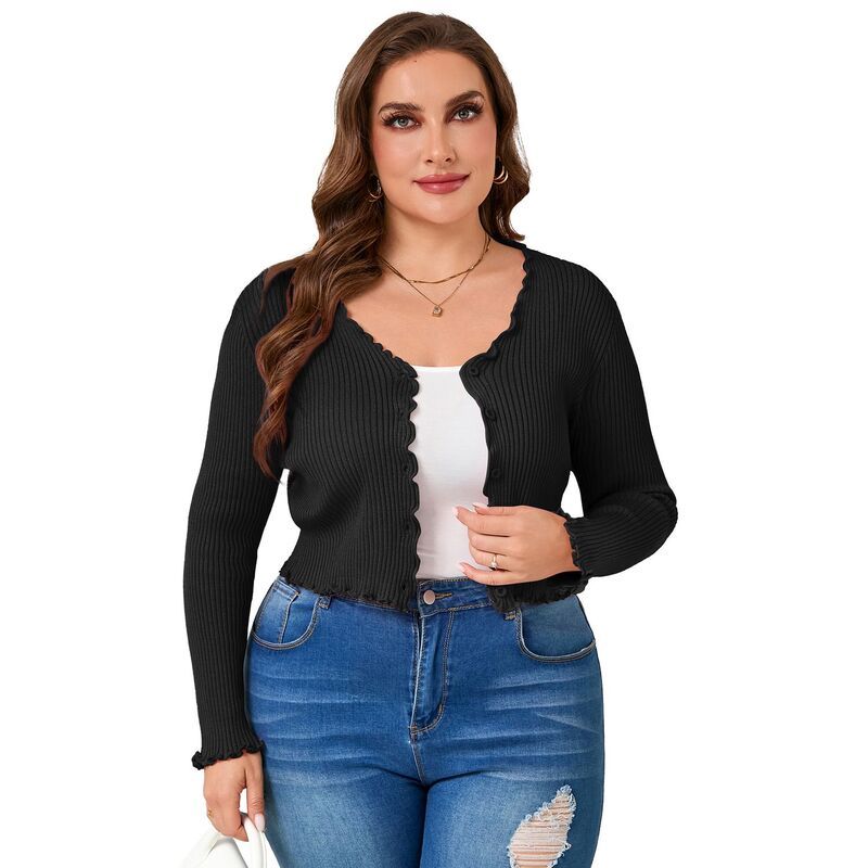 コジョイン レディース アウター ニット・セーター ボタンダウン プラスサイズ カーディガン ダウン クロップド Kojooin Shrug for Plusize Women Button Down