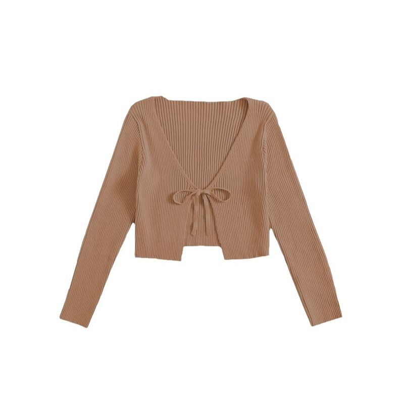 イエスファッション レディース アウター ニット・セーター リブニット カーディガン Yesfashion Womens Tie Front Long Sleeve Rib Knit Shrug Sw