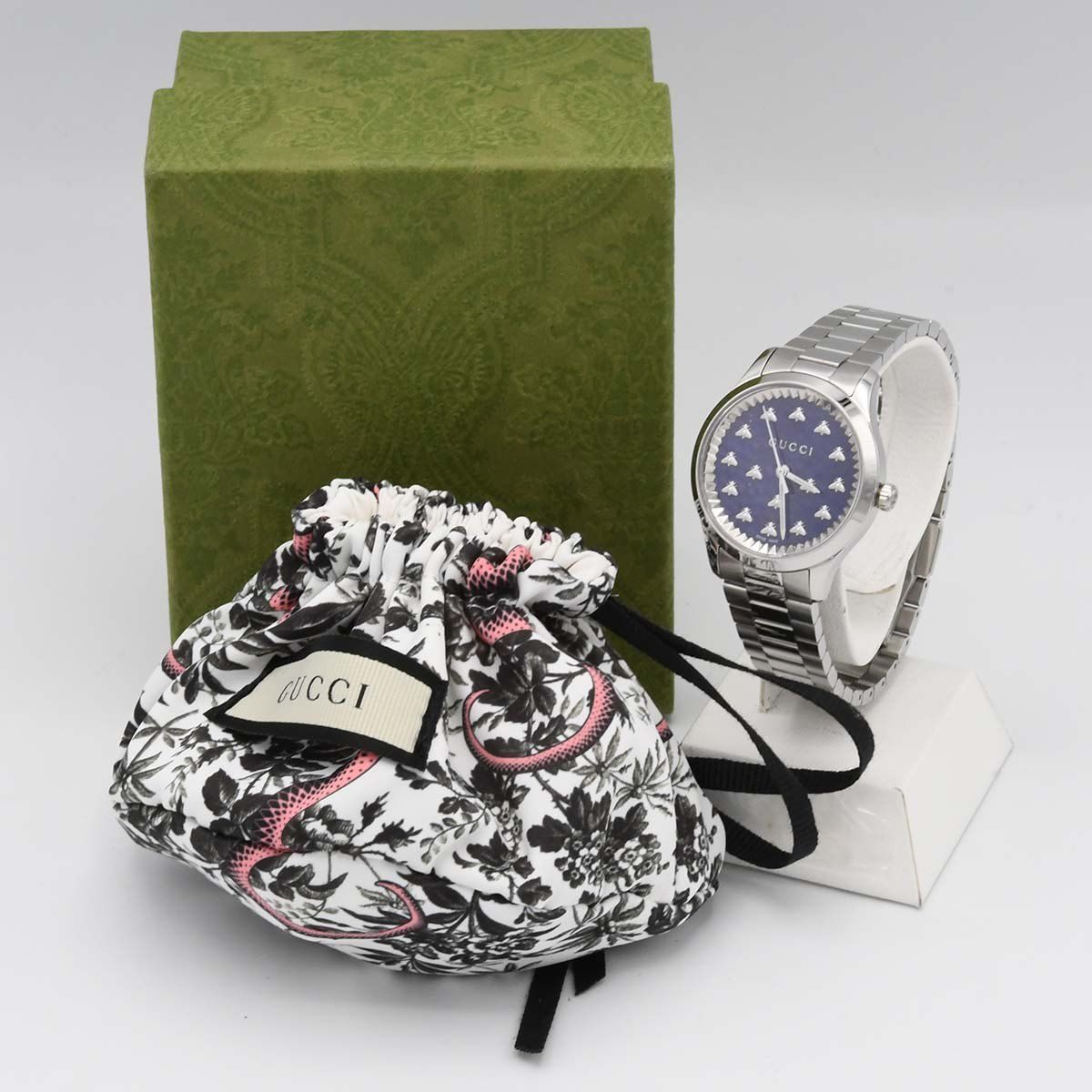 腕時計 稼働 GUCCI グッチ 126.4 Gタイムレス クォーツ 青色文字盤 箱