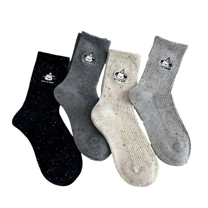 アンナカシ レディース アンダーウェア 靴下 リブ ニット グラフィック AnnaKaci Womens 4Pairibbed Crew Socks with Speckled Knit Cartoo