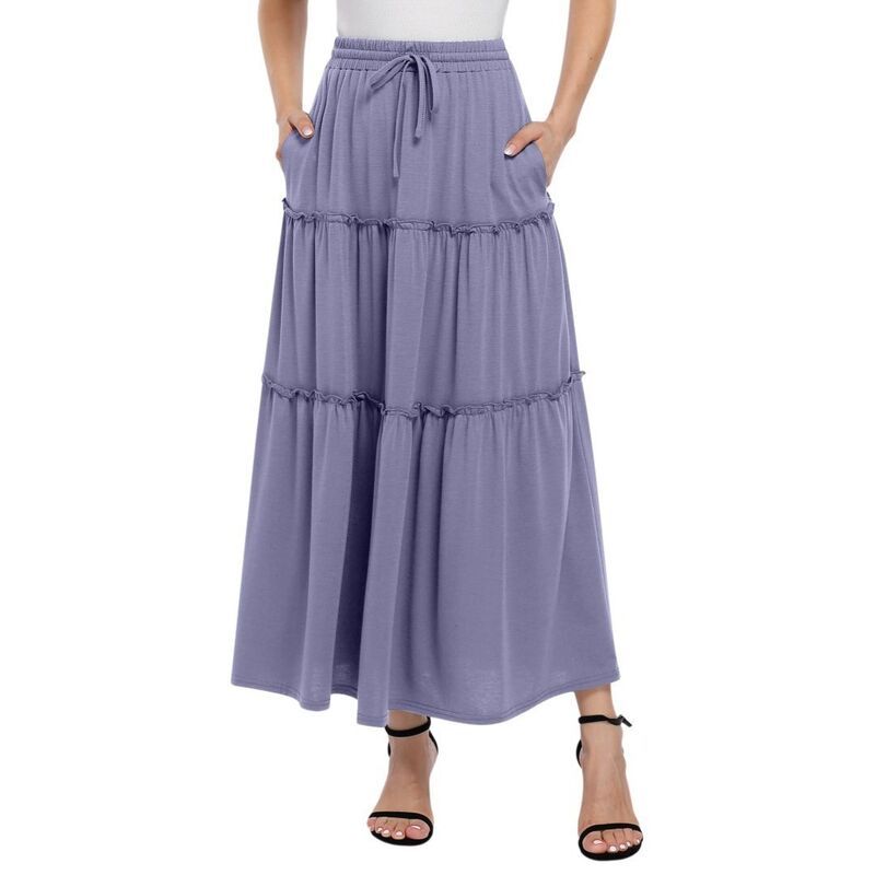 イエスファッション レディース ボトムスカート ハイウエスト プリーツ フリル マキシ Yesfashion Womens Maxi Skirtrendy High Waist Pleated Ruf