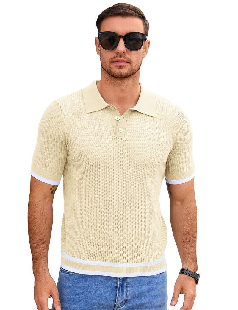 ファンジュライ レディース アウター ニット・セーター ポロシャツ FUNJULY Menshort Sleeve Polo Knitop Soft Summer Pullover Light Apr