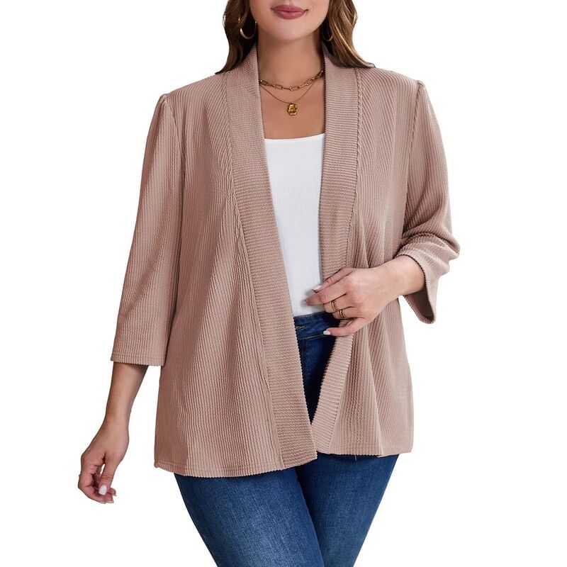 エリートスピリット レディース アウター ニット・セーター プラスサイズ カーディガン EliteSpirit Womens Plusize Cardigan Casual 34 Sleeve Waf