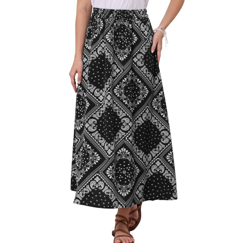 インスパイア シック レディース ボトムスカート ハイウエスト プリント マキシ INSPIRE CHIC Summer Maxi Skirts for Women Paisley Print Ela