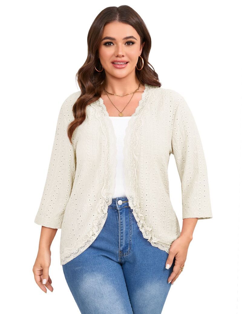 ファンジュライ レディース アウター ニット・セーター プラスサイズ パッチワーク カーディガン レース ジャケット FUNJULY Women s Plusize Lace Patchwork 34