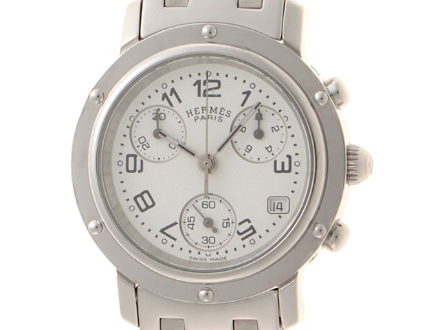 HERMES エルメス クリッパー クロノグラフ CL1.310 腕時計 ステンレススチール ホワイト レディース クオーツ 2148103761348 200 【中古】