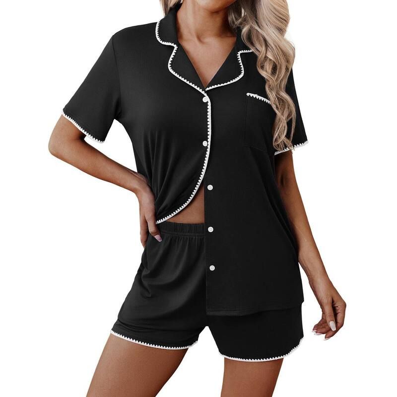 エコアー レディース アンダーウェア ナイトウェア Ekouaer Pajamas for Women Set 2 Piece Soft Button Upjshort Sleeve Summer L