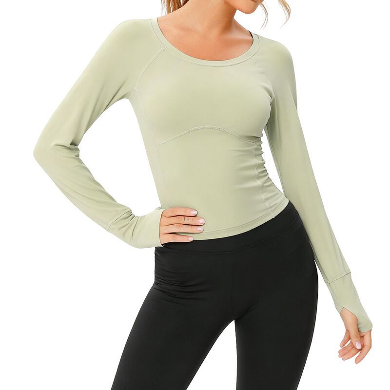 クリアフラワー レディース トップス Tシャツ ClearFlower Womens Workout Long Sleeve Crop Tops Lightweight Round Neck Yoga