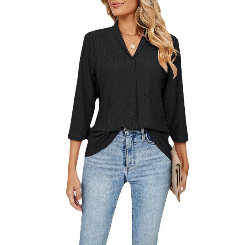 エリートスピリット レディース トップス シャツ Vネック レーストリム フラワー柄 ブラウス レース フラワー EliteSpirit Womens VNeck Floral Jacquard Bl
