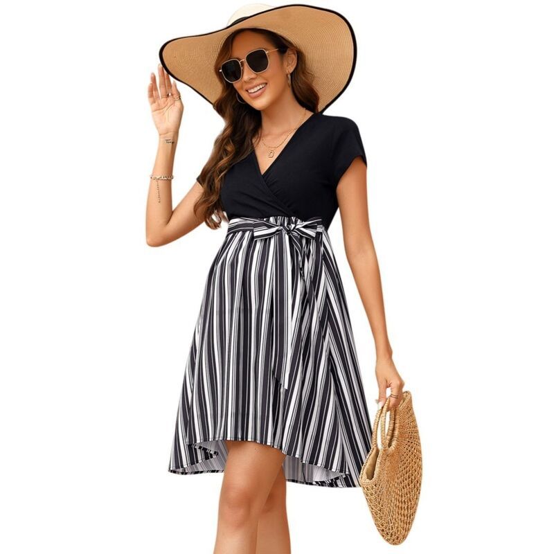 イエスファッション レディース トップス ワンピース フリル裾 フリル マタニティ Yesfashion Womens Maternity Wrap Dress with Short Sleeves