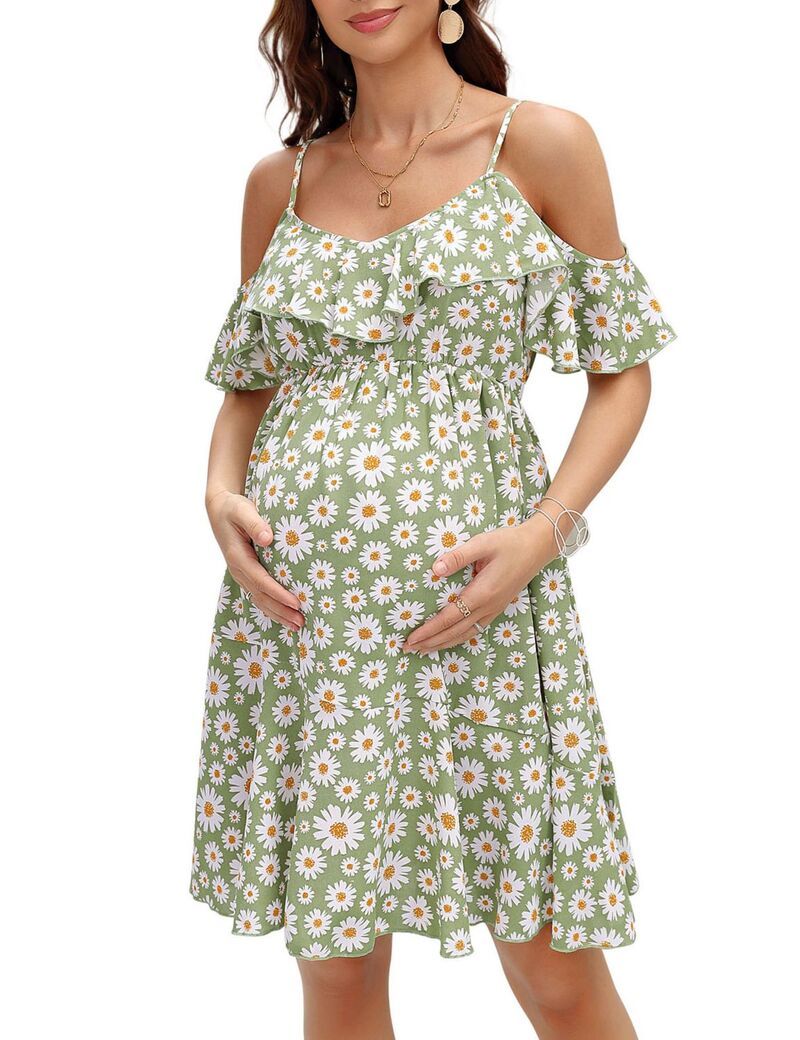 エリートチョイス レディース トップス ワンピース フラワー柄 プリント フリル マタニティ フラワー Elitechoice Womens Floral Off Shoulderuffle Prin