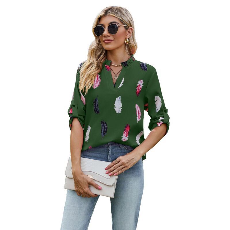 イエスファッション レディース トップス シャツ フリル裾 Vネック シフォン フリル ブラウス Yesfashion Womens Blouse 34 Cuffed Sleeve Chiffon B