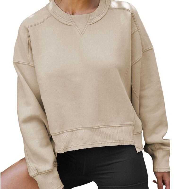 セオリア レディース トップス Tシャツ クルーネック スウェット クロップド Seoria Womens Casual Cropped Sweatshirts Crewneck Loose Fit