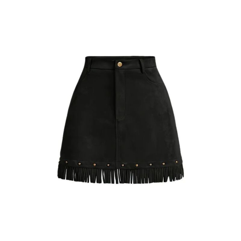 イエスファッション レディース ボトムスカート ミニ スエード フリンジ Yesfashion Womens Faux Suede Fringe Skirt High Waisted Tassel W