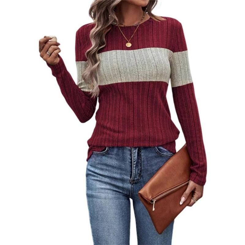 イエスファッション レディース アウター ニット・セーター クルーネック Yesfashion Womens Lightweight Sweaters Long Sleeve Knit Stripe
