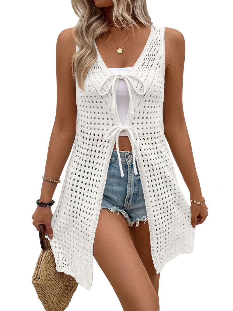ファンジュライ レディース アウター ニット・セーター ノースリーブ カーディガン FUNJULY Womensleeveless Cardigan with Frontie Closure Whit