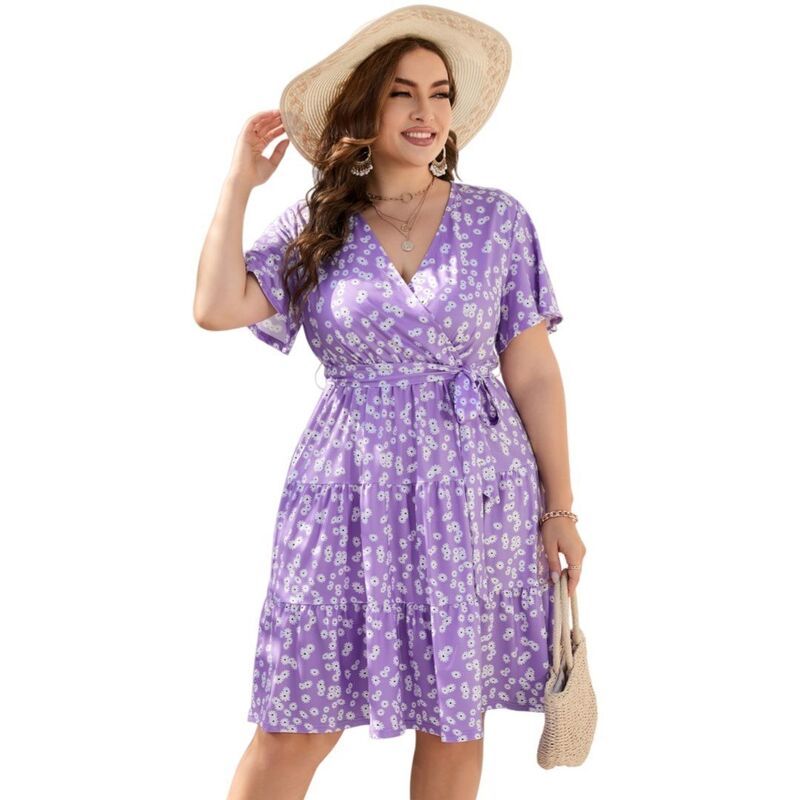 イエスファッション レディース トップス ワンピース Vネック プラスサイズ ミディ Yesfashion Women Plusize V Neck Wrap Dress High Waisted S