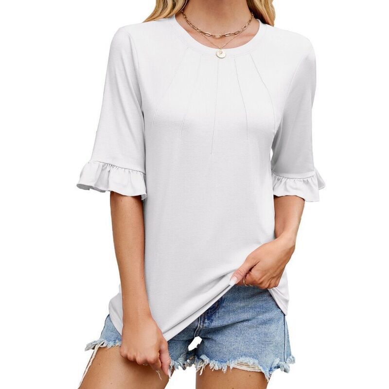 イエスファッション レディース トップス シャツ シャーリング ブラウス Yesfashion Blouses for Women Elbow Sleeve Tops Causal Elegant S