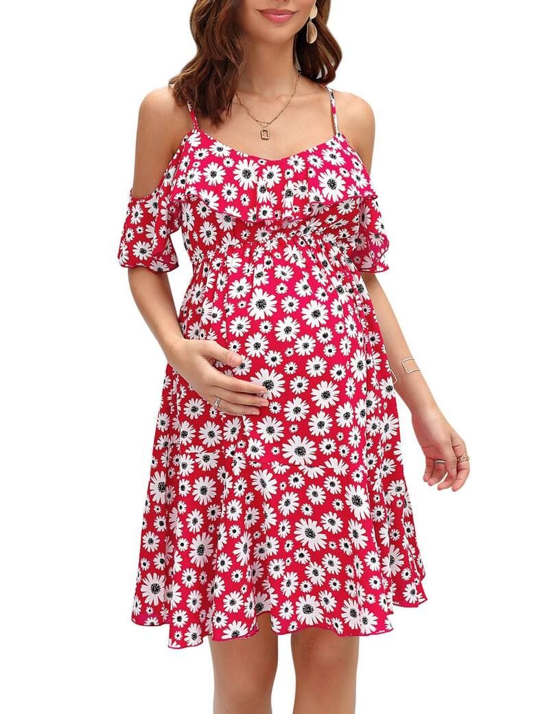 エリートチョイス レディース トップス ワンピース フラワー柄 プリント フリル マタニティ フラワー Elitechoice Womens Floral Off Shoulderuffle Prin