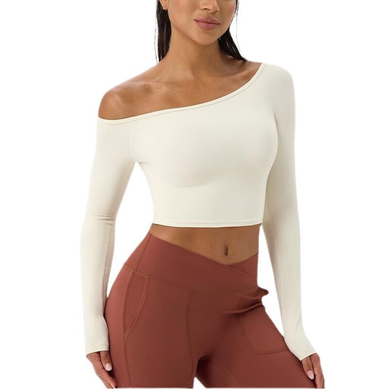 セオリア レディース トップス Tシャツ オフショルダー Seoria Womens OffShoulder Long Sleeve Yoga Crop Top QuickDry Activewear