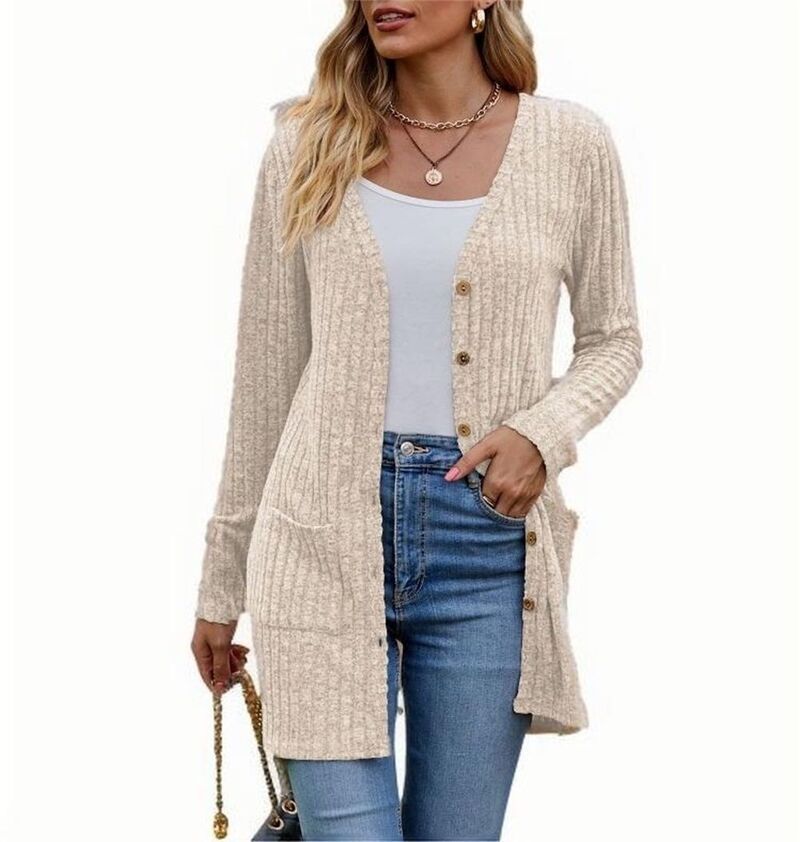 ファンジュライ レディース アウター ニット・セーター ボタンダウン リブ カーディガン コート ダウン FUNJULY Womens Ribbed Button Down Knit Cardigan