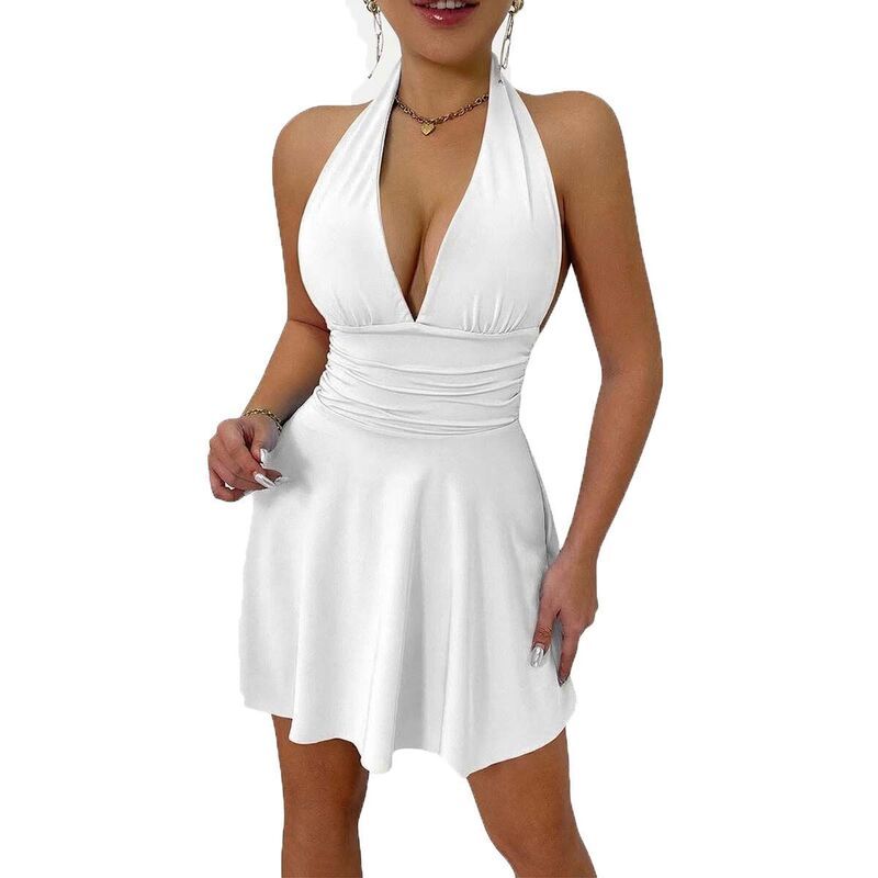 セオリア レディース トップス ワンピース ミニ ノースリーブ ホルター Seoria Sleeveless Halter Neck Mini Dress White ホワイト