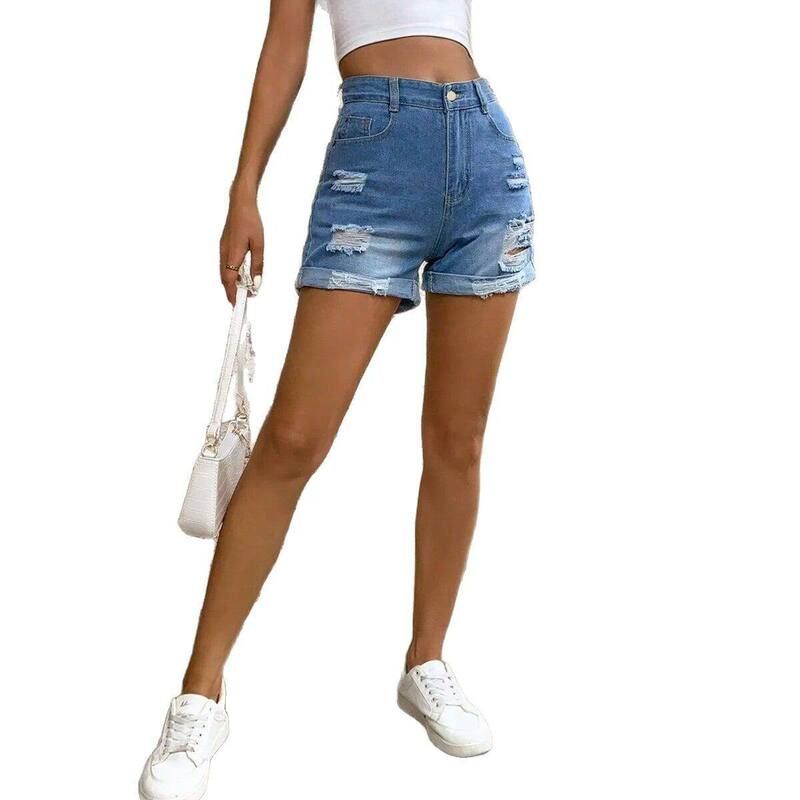イエスファッション レディース ボトムス ハーフパンツ・ショーツ ショートパンツ デニム ジーンズ Yesfashion Womens High Waisted Rolled Hem Distress
