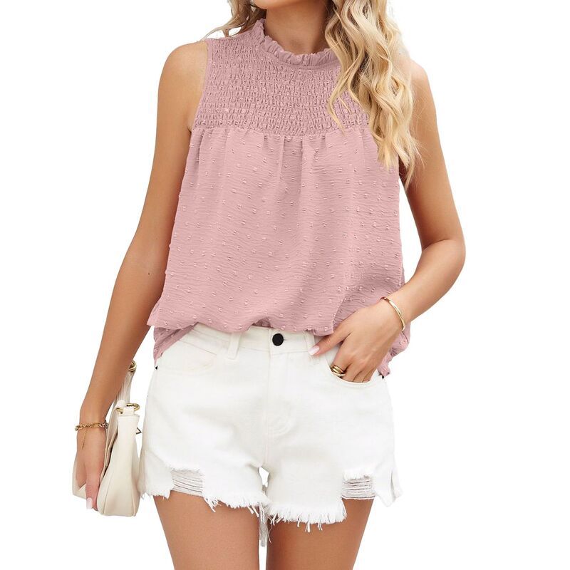 クリアフラワー レディース トップス Tシャツ フリル ノースリーブ シャーリング ブラウス ClearFlower Womenswiss Dot Smocked Tank Top Ruffle Ne