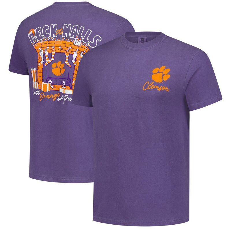 イメージワン レディース トップス Tシャツ Image One Mens Purple Clemson Tigers Deck the Halls Comfort Colors TShirt Clm