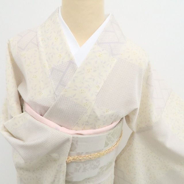 未着用・夏小紋】絽 市松 夏着物 正絹 仕付け糸付 トールサイズ