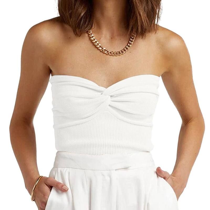 コジョイン レディース トップス Tシャツ リブ ニット Kojooin Womens Tube Tops Twist Front Ribbed Knit Summer Casual Beach Va