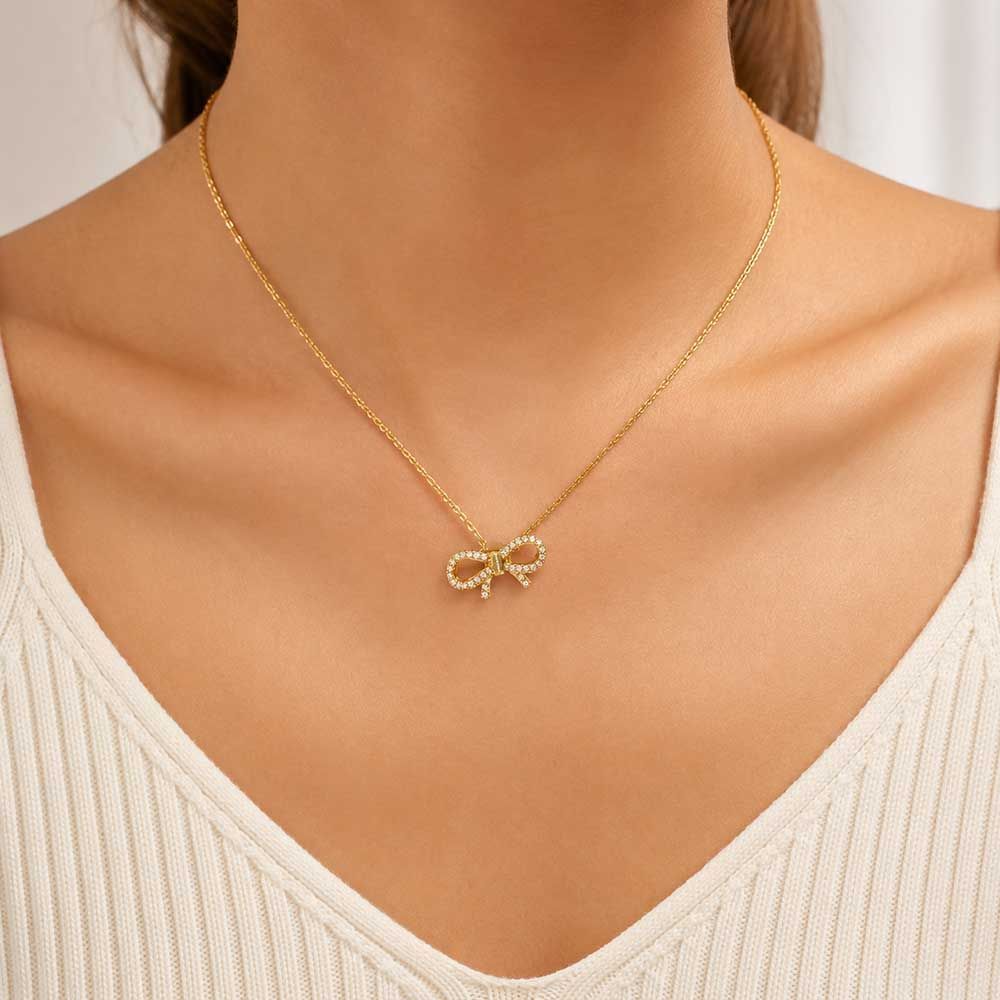新品 FERRAGAMO フェラガモ 76 0982 795068 リボン ネックレス ペンダント パヴェクリスタル レディース アクセサリー ギフト