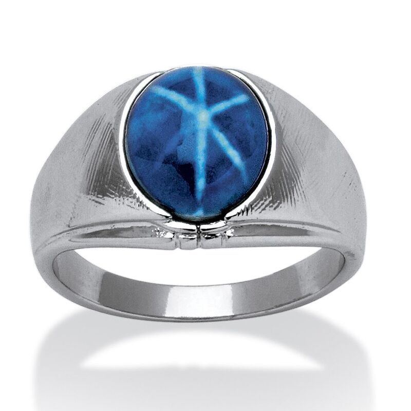 パームビーチジュエリー レディース アクセサリー リング PalmBeach Jewelry Mens Oval Simulated Blue Star Sapphire Ring in Silver