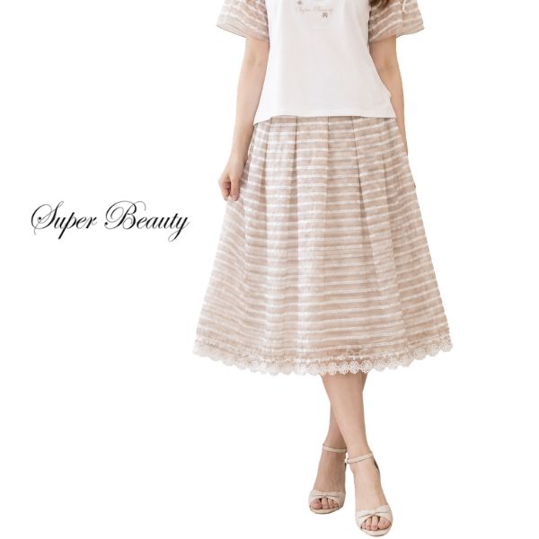 スーパービューティ オーラボー レディース sup 春夏 2613003 ボーダー 花柄 フレアー スカート ベージュ Super Beauty Ohra Beau sb 2026 スーパー ビューティー 【送料無料】