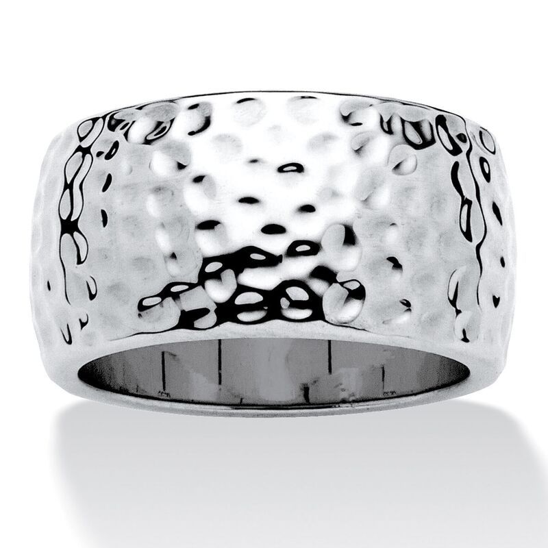 パームビーチジュエリー レディース アクセサリー リング PalmBeach Jewelry Silvertone Hammered Wide Band Ring 11 mm White ホワイト