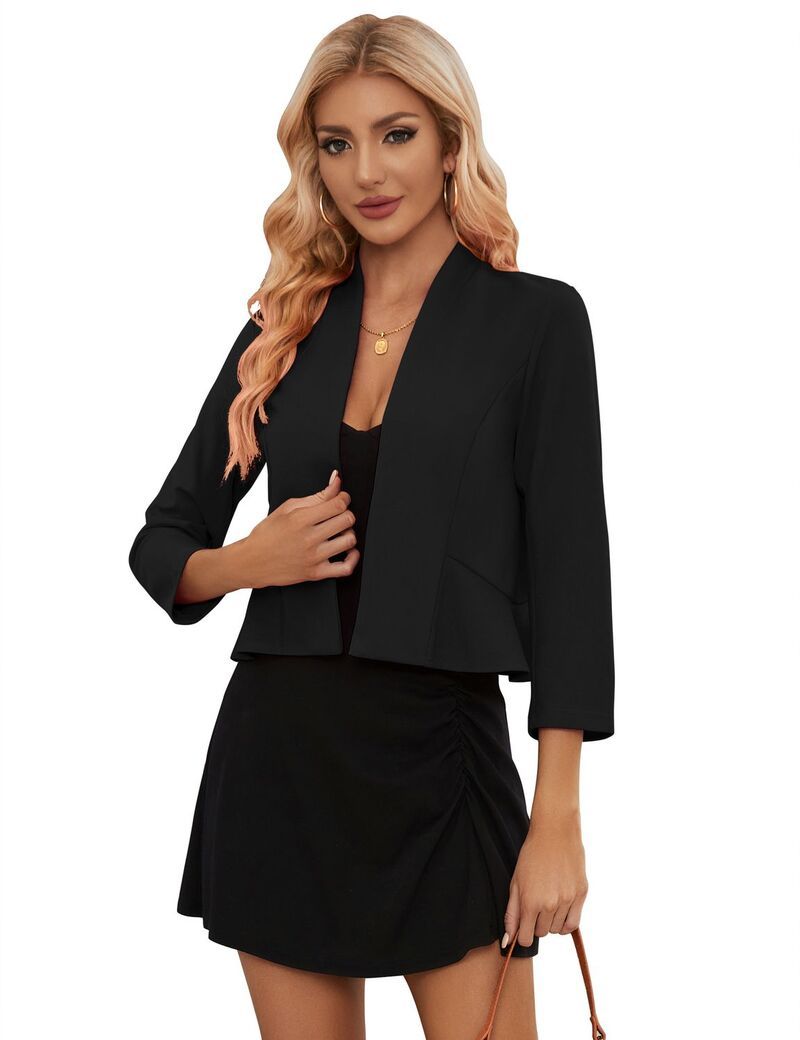 エリートチョイス レディース アウター ジャケット・ブルゾン クロップド ブレザー Elitechoice Womenshort Cropped OpenFront 34 Sleeve Blazer