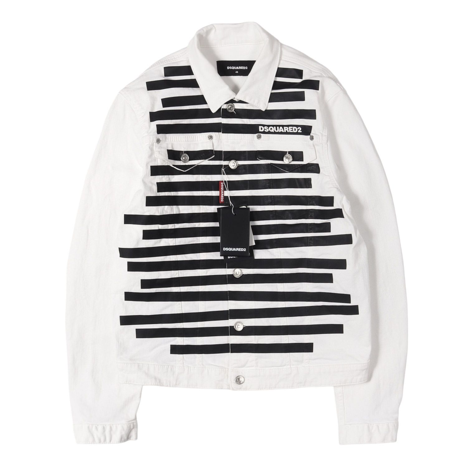 DSQUARED2 ディースクエアード ジャケット ホワイト 白 サイズ:48 | 21SS ボーダープリント ホワイト デニムジャケット (Dan Jean Jacket) | アウター ブルゾン 上着 | イタリア製【メンズ】【中古】