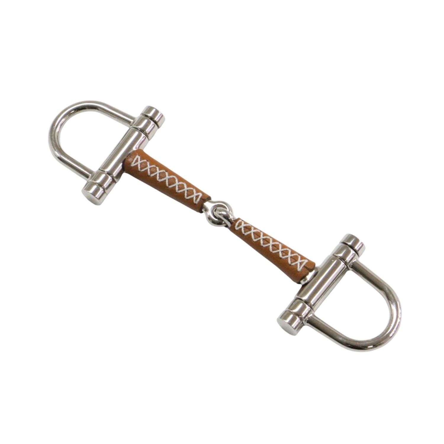 HERMES エルメス | スカーフリング ドゥブルD・セリエ | ステッチ メタル レザー | シルバー ブラウン | イタリア製 ブランド 小物 ファッション アイテム【レディース】【中古】
