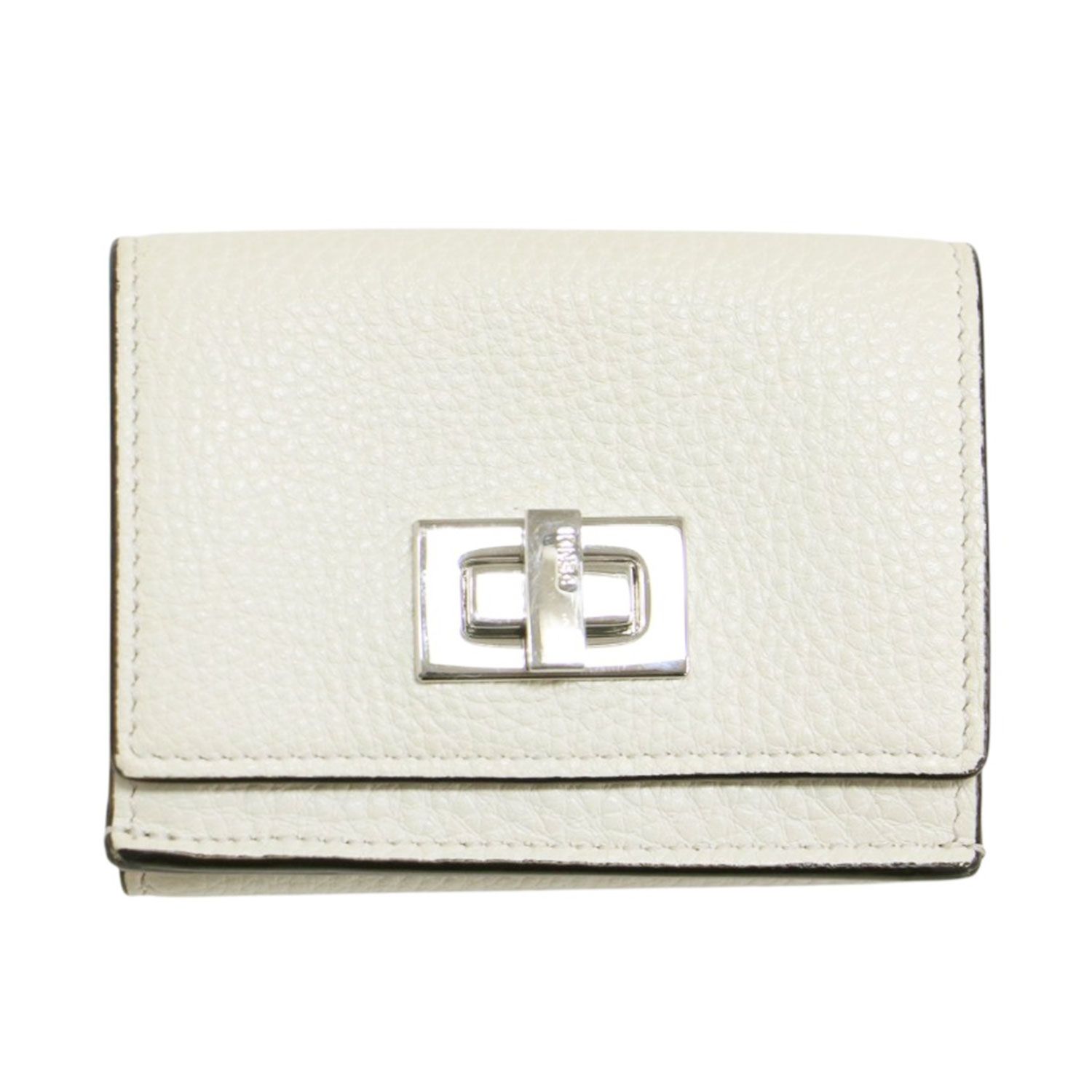FENDI フェンディ | ピーカブー マイクロ 三つ折り 財布 / ウォレット | コンパクト バイカラー ツイストロック レザー | ホワイト 白 | イタリア製 ブランド【レディース】【中古】
