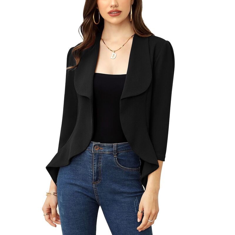 セオリア レディース アウター ジャケット・ブルゾン カーディガン クロップド ブレザー Seoria Women 34 Sleeve Blazer Business Jacket Dressy Op