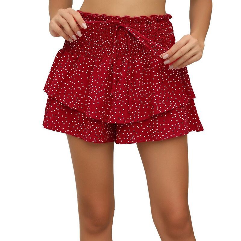 クリアフラワー レディース ボトムスカート ドット柄 ティアードット フリル ショートパンツ シャーリング ClearFlower Womens Ruffled Tiered Shorts Polka