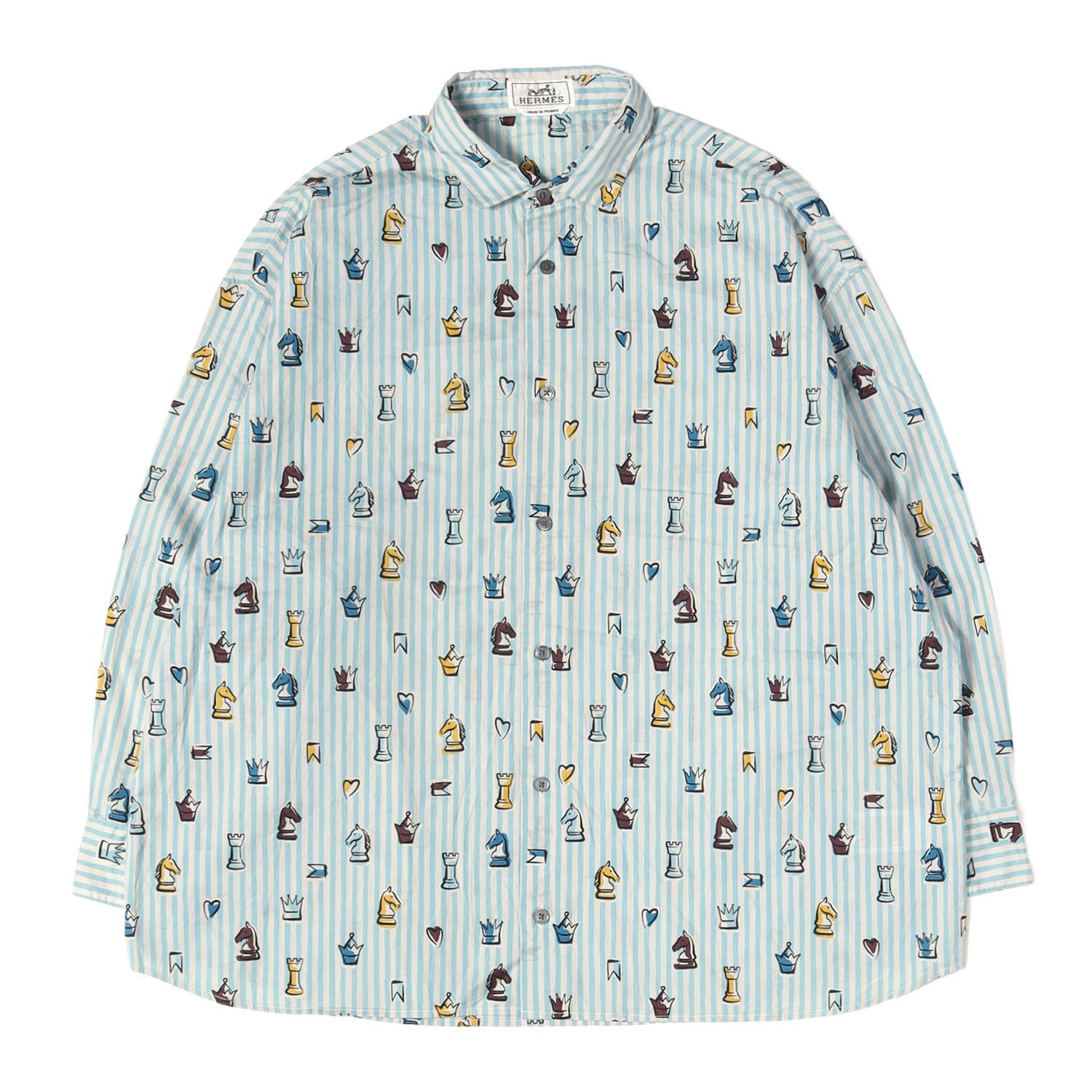 【美品】HERMES エルメス シャツ ライトブルー サイズ:41 | 22SS プレイグラウンド ストライプ セリエボタン コットンシャツ | トップス カジュアルシャツ 長袖 | フランス製【メンズ】【中古】
