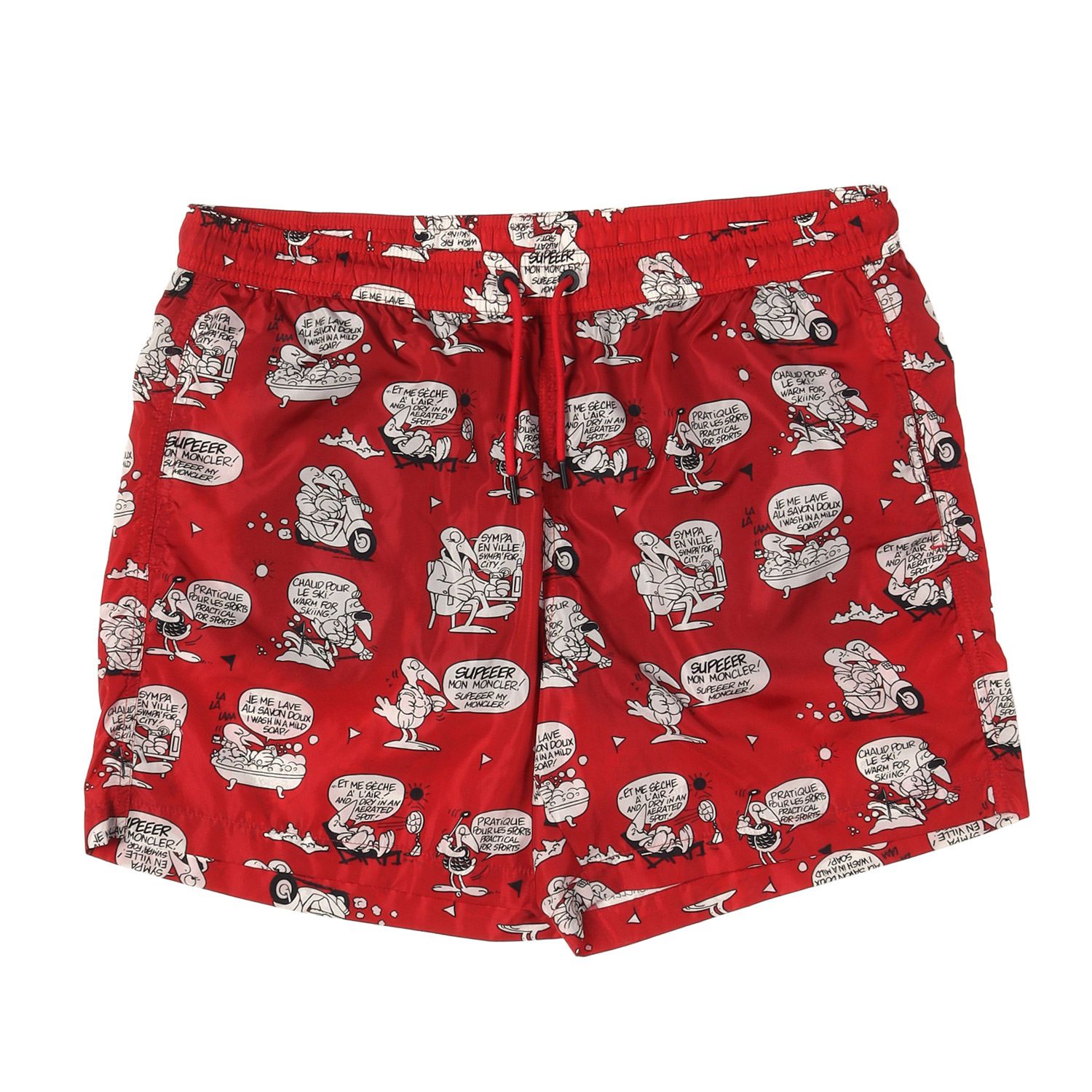 MONCLER モンクレール パンツ レッド サイズ:XL | コミック総柄 ウォーターショーツ(BOXER MARE) | ボトムス ショートパンツ【メンズ】【中古】