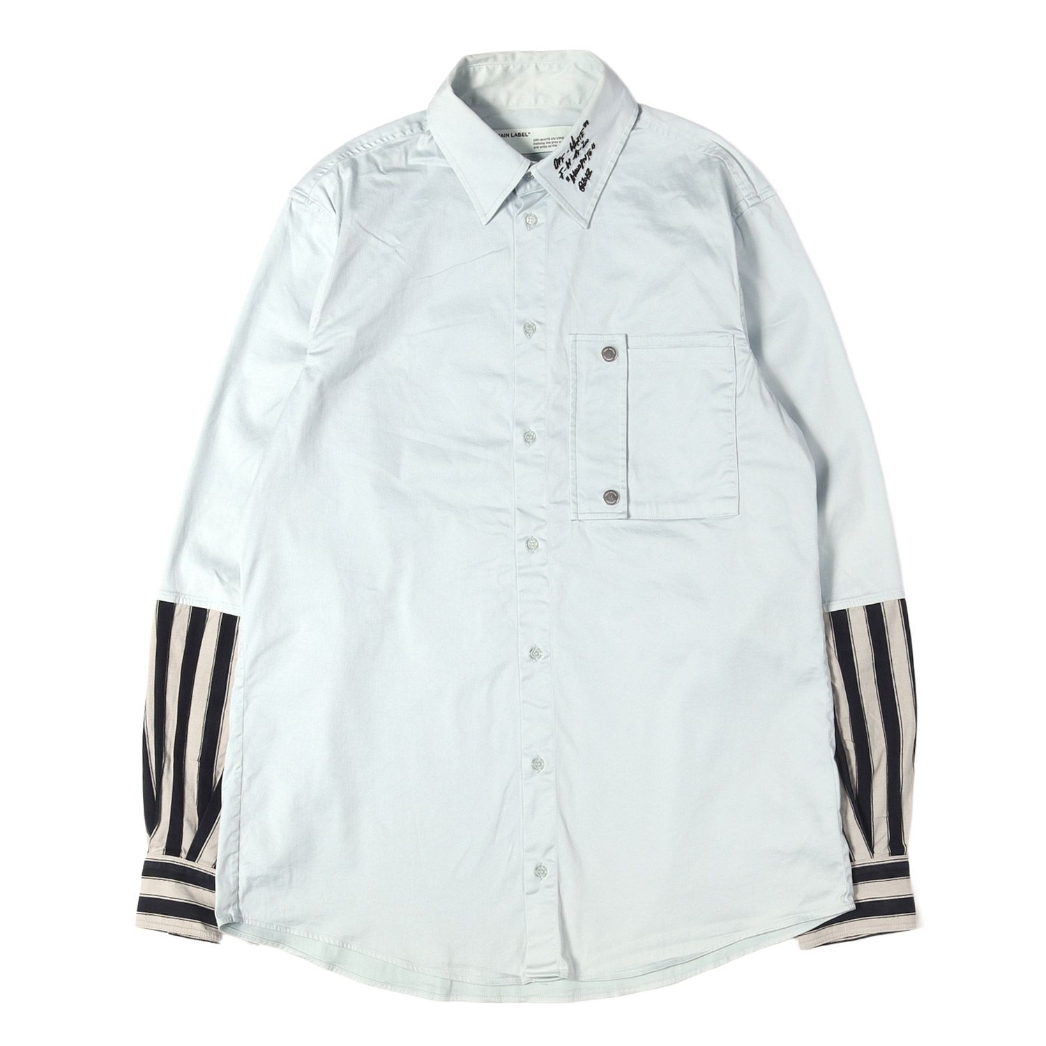OFF-WHITE オフホワイト シャツ ミント系 サイズ:M | 袖ストレライプ 切替し ストレッチ シャツ (Double Shirt) | トップス カジュアルシャツ 長袖【メンズ】【中古】