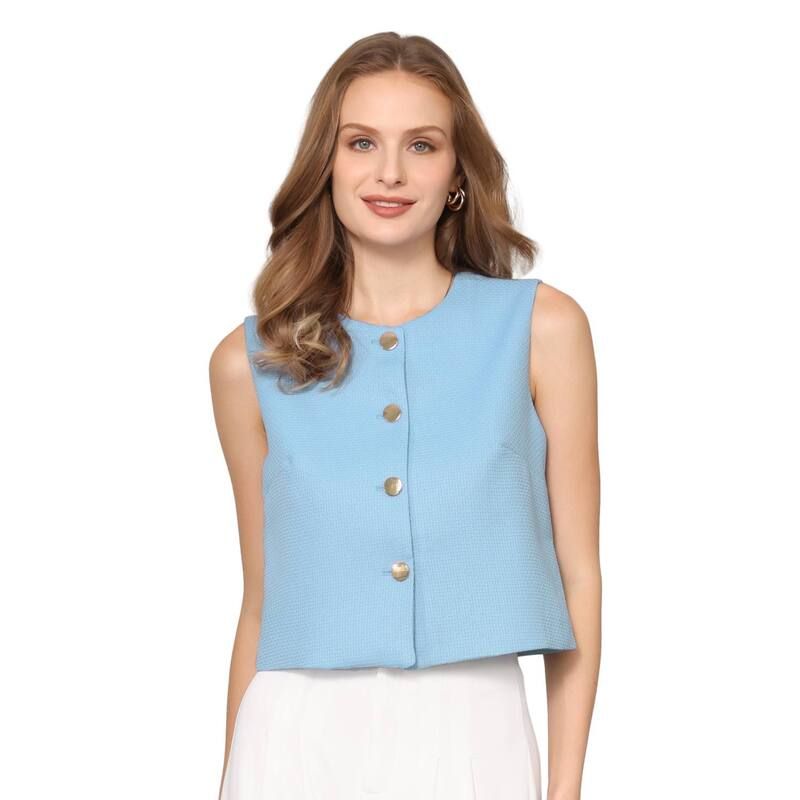 インスパイア シック レディース アウター ジャケット・ブルゾン ボタンダウン ベスト ツイード ノースリーブ コート ダウン INSPIRE CHIC Womens Tweed Vest Sleev
