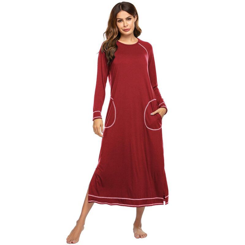 エコアー レディース アンダーウェア ナイトウェア シャツ Ekouaer Womens Nightshirt Long Sleeve Nightgown Round Neck Sleepwear F