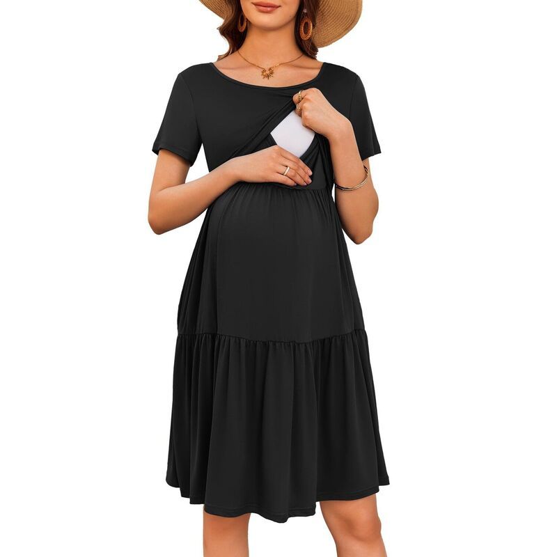 エコアー レディース アンダーウェア ナイトウェア ひざ丈 マタニティ Ekouaer Nursing Dressummer Short Sleeve Breastfeeding Casual Kne