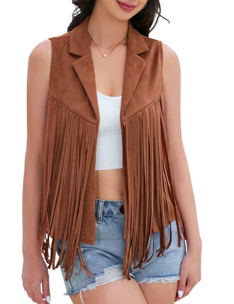 エリートチョイス レディース アウター ジャケット・ブルゾン ベスト フリンジ Elitechoice Womens Fringe Vest Cowgirl Western Vest Brown ブラ