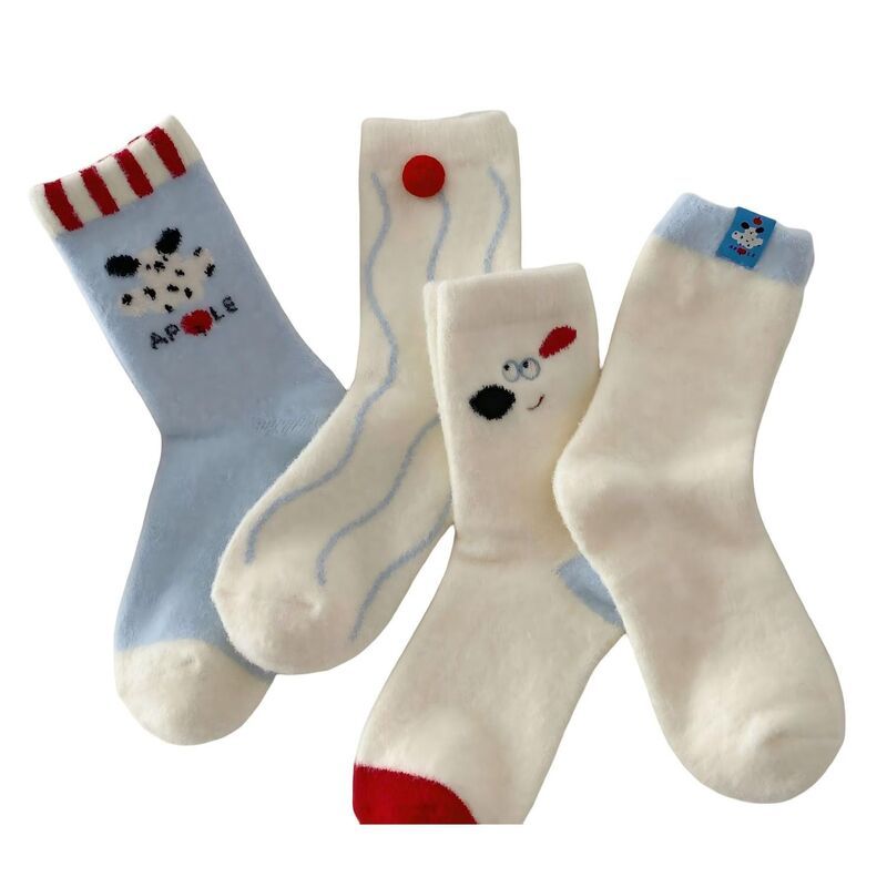 アンナカシ レディース アンダーウェア 靴下 プラスサイズ フリース AnnaKaci 4Pair Plush Crew Sockset with Cute Character Designsoft